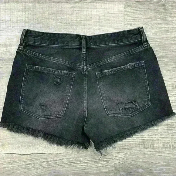 WE THE FREE People Black Button Fly Cut Off Distressed Denim Shorts Size 27 EUC - Picture 6 of 12